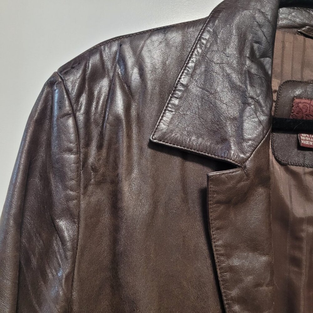 Zara leather trench coat men’s, brown size L - Picture 6 of 15
